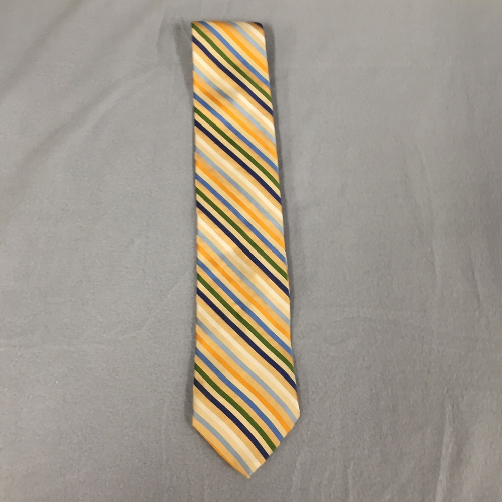 Tommy Hilfiger Mens Silk Necktie Yellow‎ Blue Green Orange Striped WPL 2831 USA